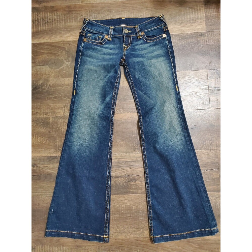 Vintage True Religion Jeans Bootcut Heidi Big T Size 29 Lowrise USA Made Dark
